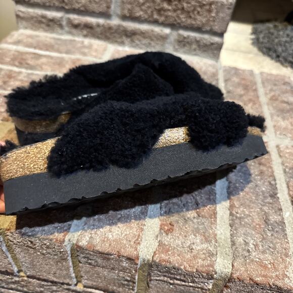 BIRKENSTOCK Papillio Daytona Shearling Teddy Sandals Black 37 / 6 US - Picture 5 of 16
